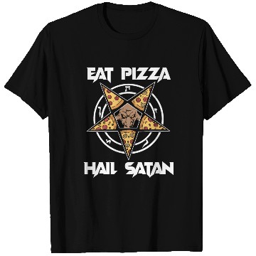 Discover Baphomet Pentagram Lucifer Eat Pizza Hail Satan T Shirts