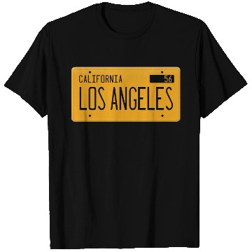 Discover Los Angeles California 1956 yellow license plate T Shirts