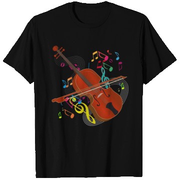 Discover red-brown hand-drawn violin with notes T Shirts