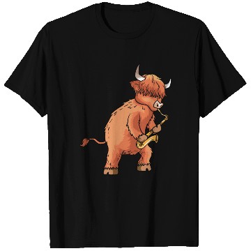Discover Highland Cow Cattle Playing Saxophone Music Gift T Shirts