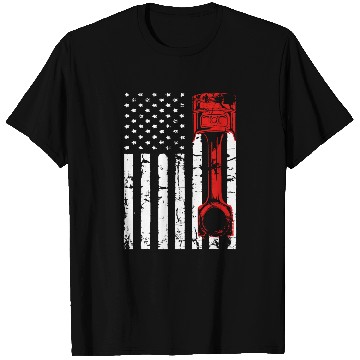 Discover Patriotic Auto Diesel Mechanic USA Flag Piston T Shirts