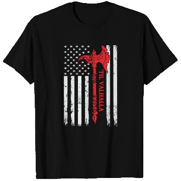 Discover American Viking Axe Flag Til Valhalla Veteran USA T Shirts