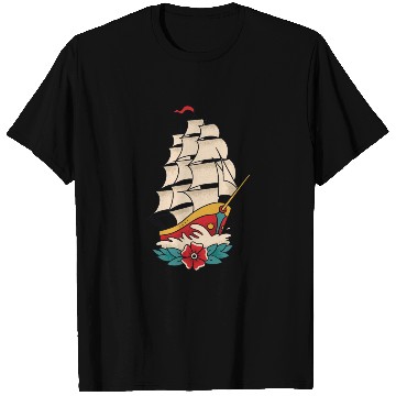Discover Traditional Tattoo Sailing Ship Colorful T Shirts