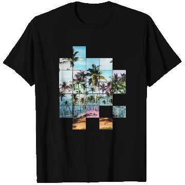 Discover Palm Trees Beach Vacation Pixel Picture Colorful T Shirts