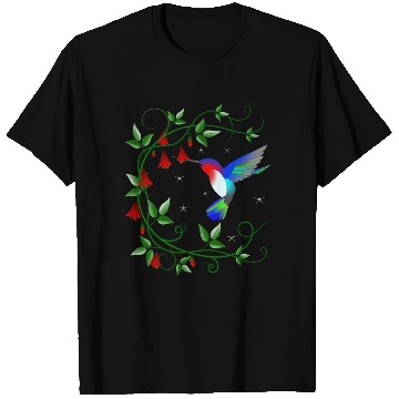 Discover Hummingbird with red flowers T Shirts