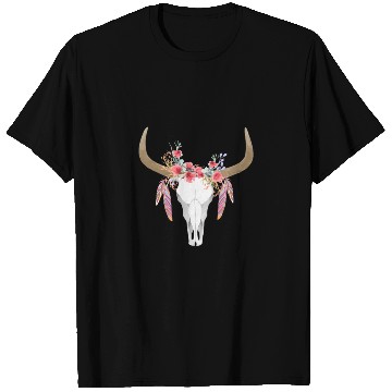 Discover Floral Cow Skull With Feathers Bull Skull T Shirts