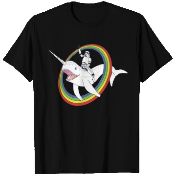 Discover Spaceman riding narwhal through rainbow T Shirts