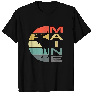 Discover Maine Moose Retro Sunset Acadia Nature Vintage T Shirts