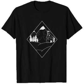 Discover landscape: mountains, cabin and trees, lifestyle T Shirts