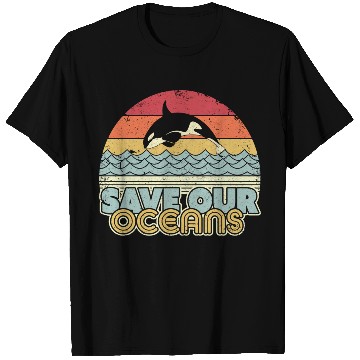Discover Save Our Oceans Orca Whale Retro Climate Change T Shirts