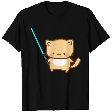 Discover Cute cat with blue lightsaber T Shirts