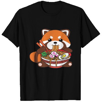 Discover Cute Kawaii Red Panda Eating Ramen Noodles T Shirts