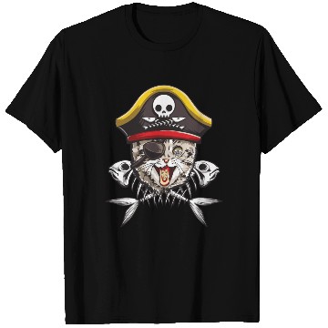 Discover Cat Pirate Jolly Roger Flag Skull Crossbones Capta T Shirts