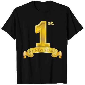 Discover first 1st anniversary. big number and ribbon text T Shirts