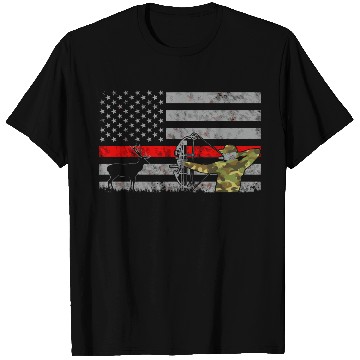 Discover Thin Red Line Bow Deer Hunting Flag T Shirts