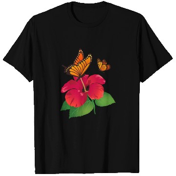 Discover Hibiscus Flower and Monarch Butterfly Nature T Shirts