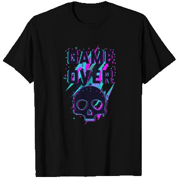 Discover Retro Game Over Purple Lightning Skull T Shirts