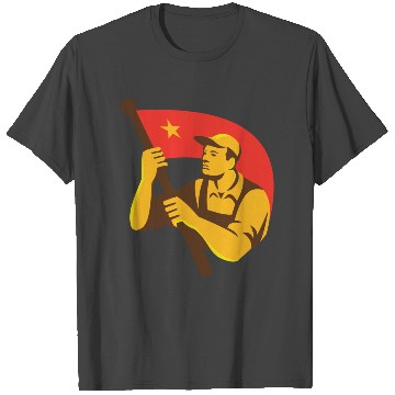 Discover Communist worker with red flag star retro T Shirts