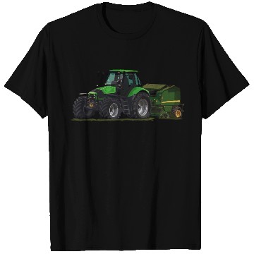 Discover Light green tractor with a baler T Shirts