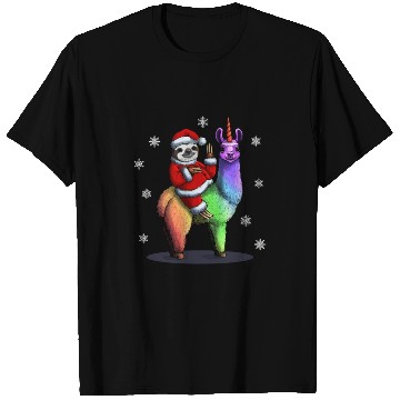 Discover Santa Sloth Riding Llama Unicorn Snowflakes Christ T Shirts