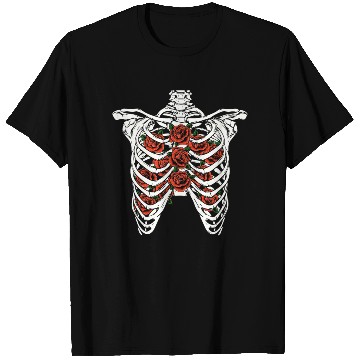 Discover Design of Goth Skeleton Rib Cage with Flowers T-Shirts