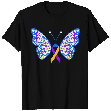 Discover Bladder Cancer Purple Yellow Blue Ribbon Butterfly T Shirts