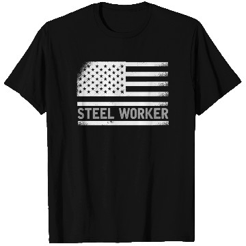 Discover US Flag Steel Worker Blue Collar T Shirts