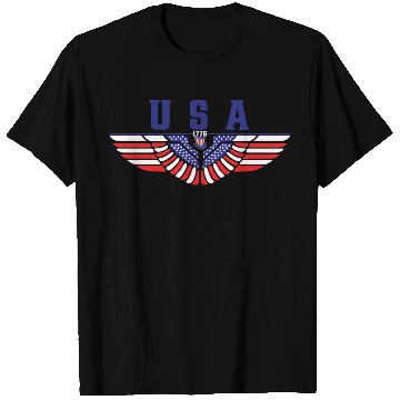 Discover 4th of July USA American Flag Eagle Colored Wings. T Shirts