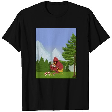 Discover Cardinal Bird Foraging Collecting Mushrooms T Shirts