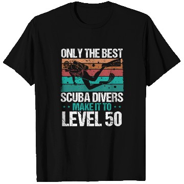 Discover Level 50 Year Old Scuba Diver 50th Birthday Diving T Shirts
