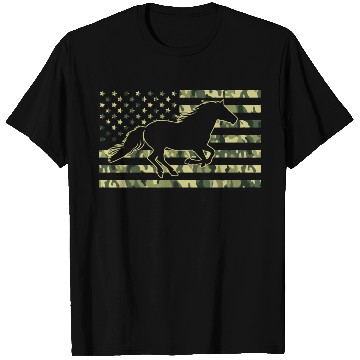 Discover Horse American Camo Flag Horseback Riding T Shirts