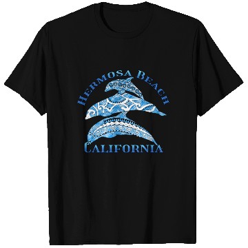 Discover Hermosa Beach California Vacation Tribal Dolphins T Shirts
