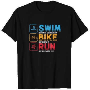 Discover Swim Bike Run Triathlon Athlete Swim Run Bike T Shirts