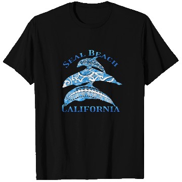 Discover Seal Beach California Vacation Tribal Dolphins T Shirts