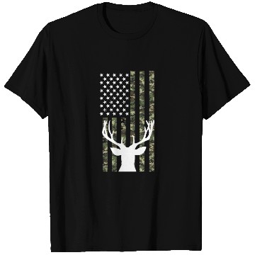 Discover Hunting 4th of July USA Flag Camo Deer Hunter T Shirts