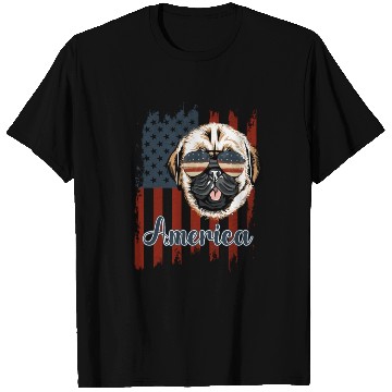 Discover Funny pug american flag, 4th of july gift T Shirts