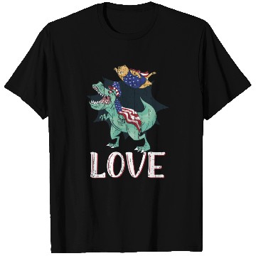 Discover Love America Cat Dinosaur USA Flag 4th Of July T Shirts