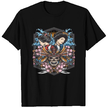 Discover skull samurai with geisha T Shirts