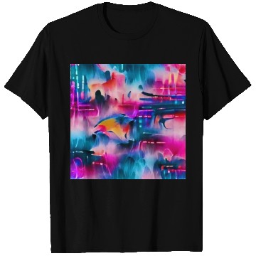 Discover Abstract watercolor pattern in retro neon colors T Shirts