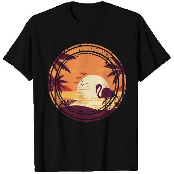 Discover Flamingo Retro Sunset , Beach, Palm Trees T Shirts