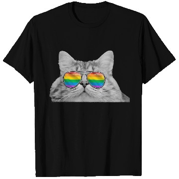 Discover Funny Cat Pride LGBTQ Sunglasses Rainbow Flag T Shirts