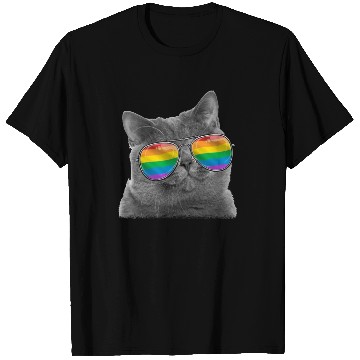 Discover Cat LGBT Sunglasses Gay Pride Rainbow Flag T Shirts