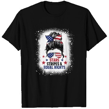 Discover USA Messy Bun Bleached Stars Stripes Equal Rights T Shirts