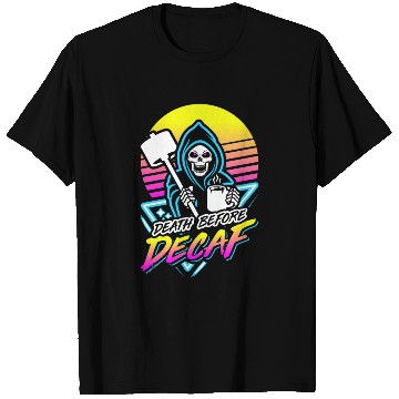 Discover Death Before Decaf (Gym Reaper) Retro Neon T Shirts