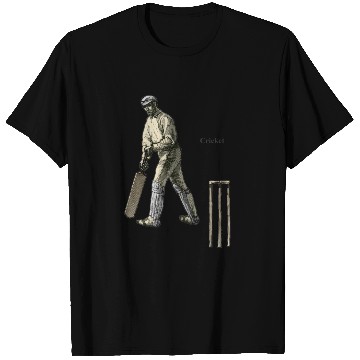 Discover Vintage Cricket Player with a Bat and Wicket URM T Shirts