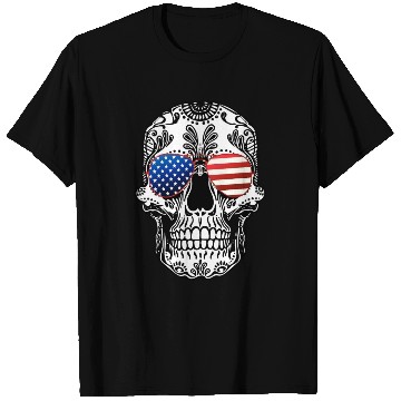 Discover Skull American Flag Glasses Sugar Skull US Stars T Shirts