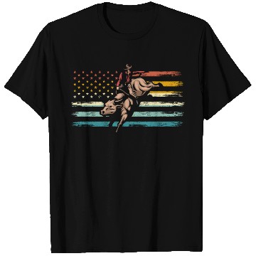 Discover Retro American Flag Bull Riding Western Cowboy T Shirts