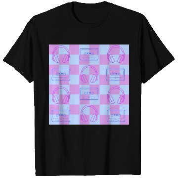 Discover 1980's Music Checkerboard - blue and purple T Shirts