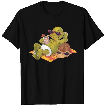 Discover Summer turtle naked on the beach with cocktail T Shirts
