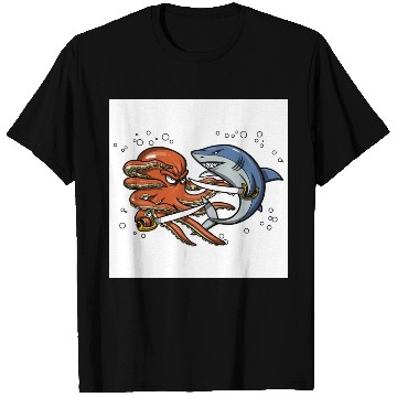 Discover Octopus Shark Pirate Battle T Shirts
